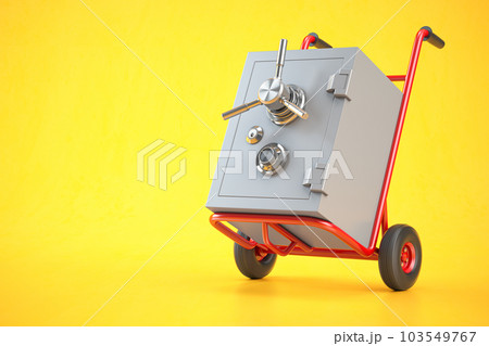 Safe on hand truck on yellow background. 103549767