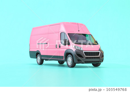 Pink delivery van on blue background. 103549768