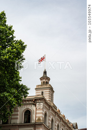 Tbilisi city hall with flag on the tower 103549974