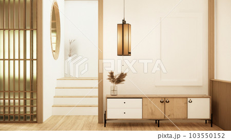 Modern japan style and decorated with cabinet on white wall. Modern japan style and decorated with cabinet on white wall. 103550152