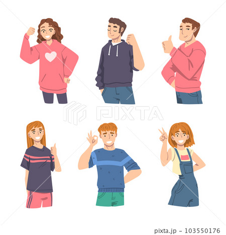 Elated Male and Female Showing Positive Gesture Vector Set 103550176