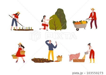 Man and Woman Farmer Doing Agricultural Work and Husbandry Vector Illustration Set Man and Woman Farmer Doing Agricultural Work and Husbandry Vector Illustration Set 103550273