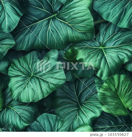 Green tropical leaves texture background, seamless floral pattern, generative AI 103550627