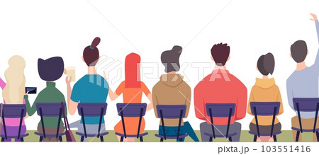 Back view sitting people. students and listeners on the lecture. Vector background Back view sitting people. students and listeners on the lecture. Vector background 103551416