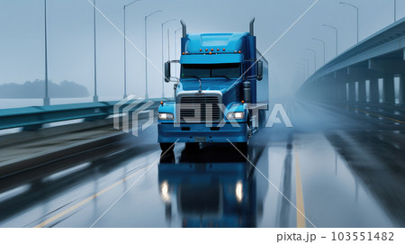 Generative ai illustration of Large truck speeding on a empty road 103551482