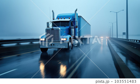Generative ai illustration of Large truck speeding on a empty road 103551483