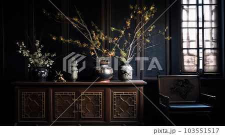 Generative ai illustration of a Vintage wooden cabinet in traditional Japanese style 103551517