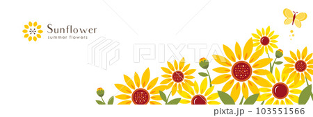 ひまわりのバナー背景 シンプル＆フラットな夏の花飾りイラスト 103551566