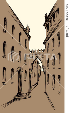 Vector cityscape. The narrow medieval streets of the old town Vector cityscape. The narrow medieval streets of the old town 103551785