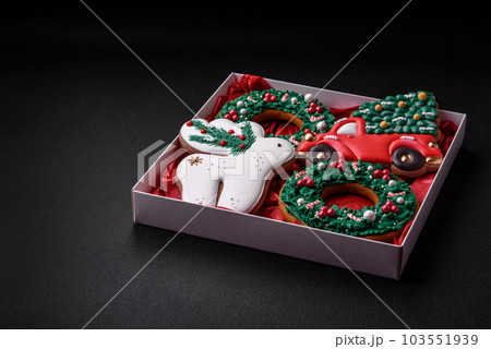 Fresh delicious baked christmas or new year gingerbread cookies 103551939