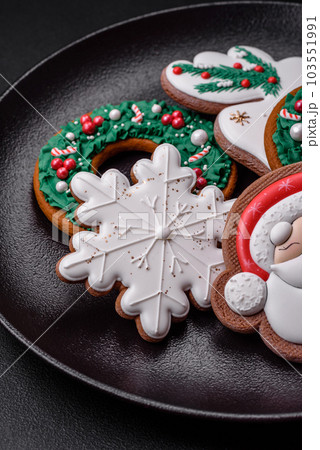 Fresh delicious baked christmas or new year gingerbread cookies Fresh delicious baked christmas or new year gingerbread cookies 103551991