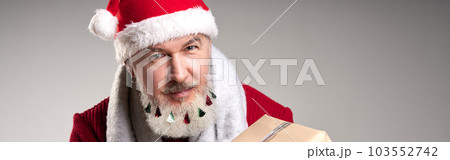 Attractive middle aged man with decorated beard wearing Christma Attractive middle aged man with decorated beard wearing Christma 103552742