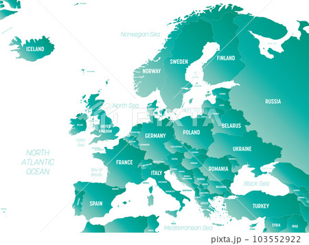 Europe - high detailed political map of european continent with country, ocean and sea names labeling. Europe - high detailed political map of european continent with country, ocean and sea names labeling. 103552922