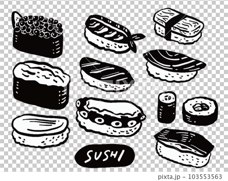 Sushi single color hand drawn mark style illustration set Sushi single color hand drawn mark style illustration set 103553563