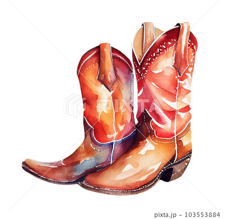 Watercolor cowboy boots. Painting isolated on white background Watercolor cowboy boots. Painting isolated on white background 103553884