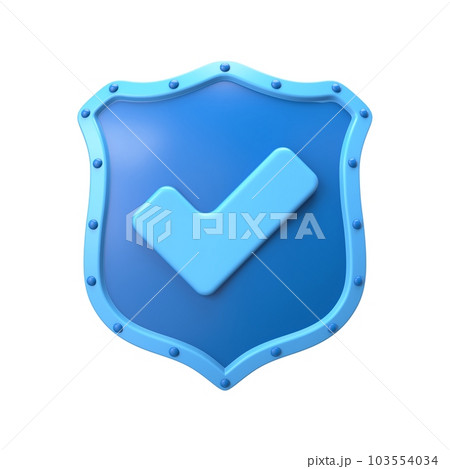 Blue shield with rivets and check mark 3D Blue shield with rivets and check mark 3D 103554034