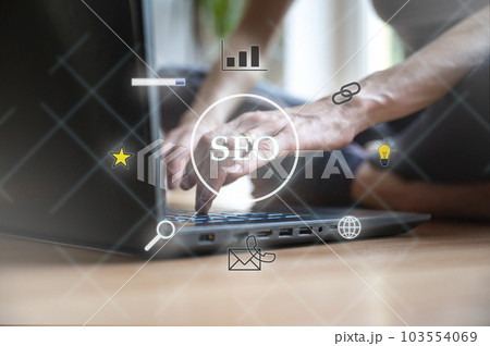 Virtual interface with a glowing CEO  sign 103554069