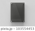 Blank vertical A4 black glass office corporate Signage plate Mock Up Template, Board For Branding, Logo. Black Transparent acrylic advertising signboard mockup. 3D rendering 103554453