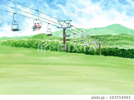 アナログ水彩風景画夏山に登るリフト 103554983