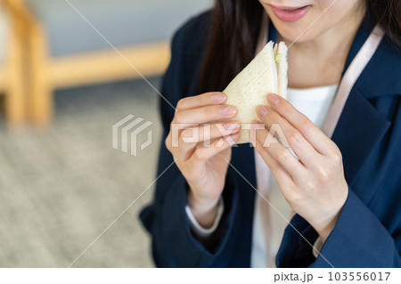 コンビニのサンドウィッチを食べるOL サンドイッチ 食事 コンビニのサンドウィッチを食べるOL サンドイッチ 食事 103556017