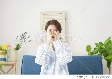 自宅で目が痒い女性 103556059