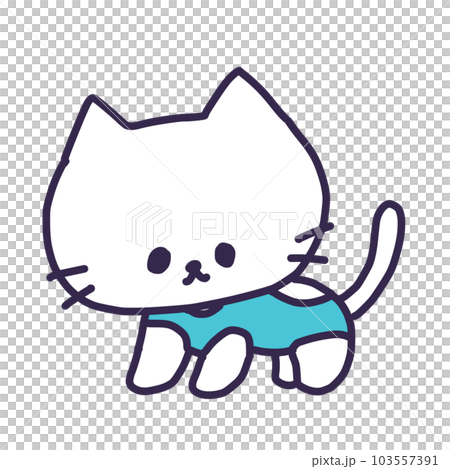 猫用術後服を着たかわいい白い色の子猫のイラスト 猫用術後服を着たかわいい白い色の子猫のイラスト 103557391