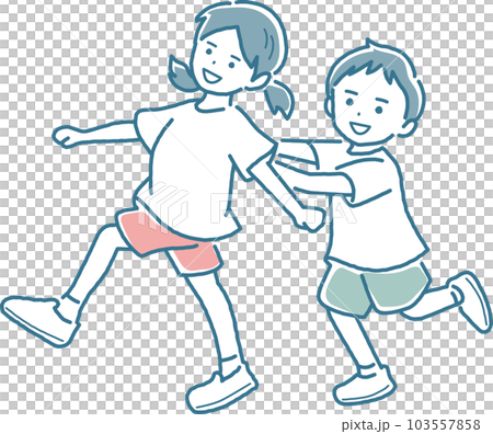 Brothers having fun while walking Whole body 103557858