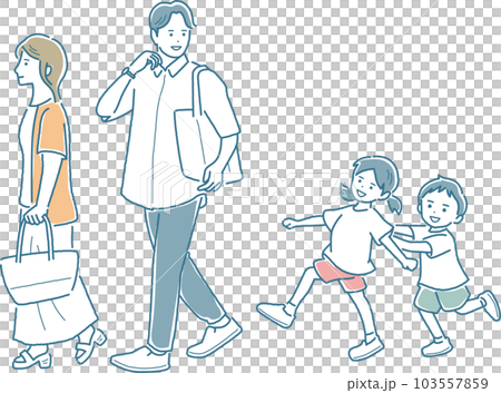 街中を歩いている家族 全身 街中を歩いている家族 全身 103557859