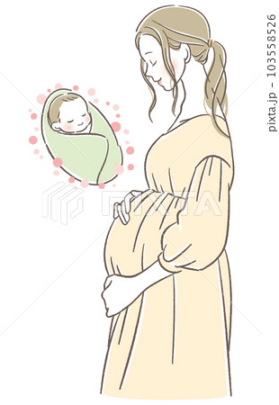 赤ちゃんを想像してお腹に手を当て微笑む妊婦 赤ちゃんを想像してお腹に手を当て微笑む妊婦 103558526