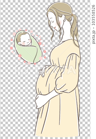 赤ちゃんを想像してお腹に手を当て微笑む妊婦 赤ちゃんを想像してお腹に手を当て微笑む妊婦 103558526