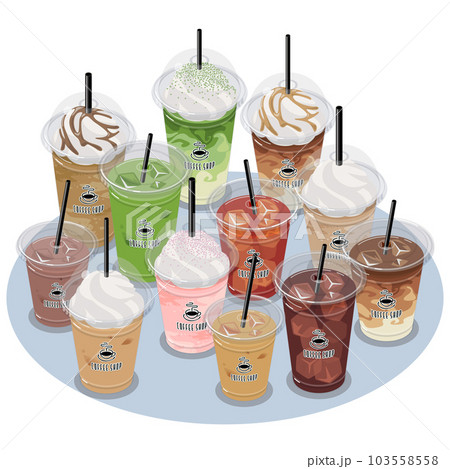 冷たいカフェドリンクのテイクアウトアイソメトリックベクターイラスト 103558558