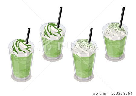 抹茶フラッペのアイソメトリックベクターイラスト 103558564