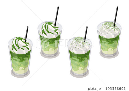 抹茶ラテのアイソメトリックベクターイラスト 抹茶ラテのアイソメトリックベクターイラスト 103558691