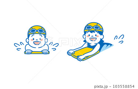 水泳　ビート板で泳ぐ子どものイラスト　シンプル 103558854