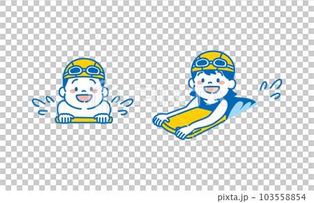 水泳　ビート板で泳ぐ子どものイラスト　シンプル 103558854