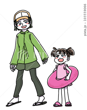 水着を着たお母さんと娘 103559066