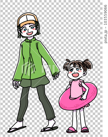 水着を着たお母さんと娘 103559066