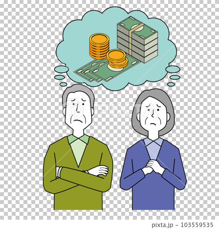 お金について考える高齢男女 お金について考える高齢男女 103559535