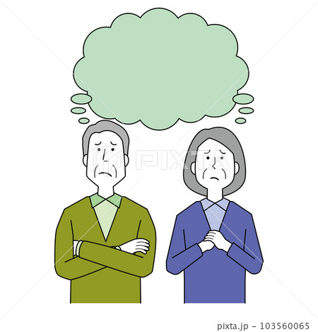 不安について考える高齢男女 不安について考える高齢男女 103560065