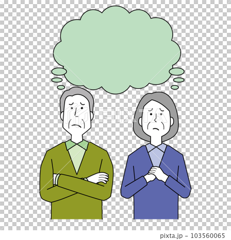 不安について考える高齢男女 不安について考える高齢男女 103560065