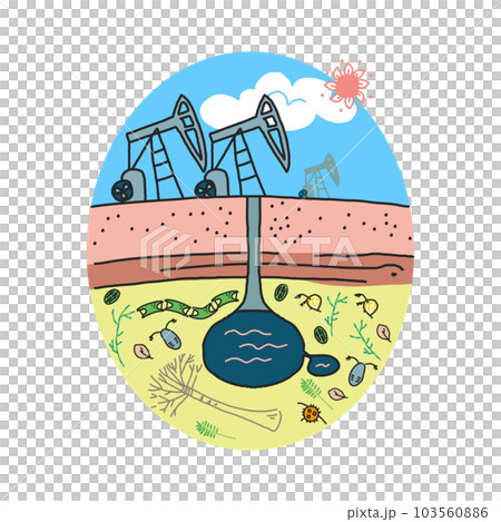 An excavation site where an excavator excavates fossil fuels made from ancient plankton in the plains Illustration material 103560886