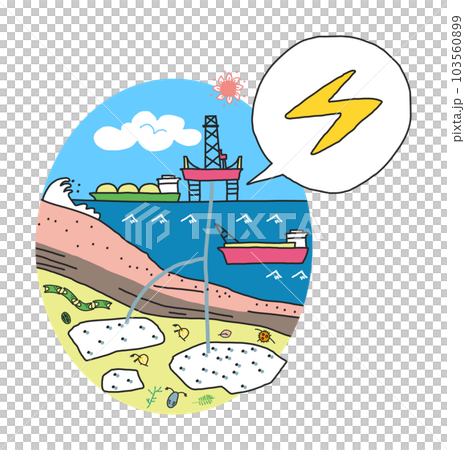 A platform and a large ship that mine methane hydrate made from ancient plankton from the seafloor Illus 103560899