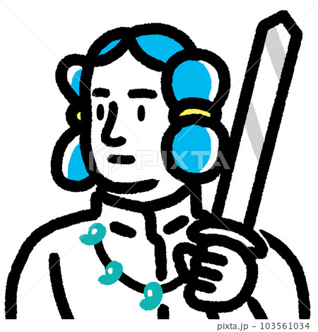 歴史の人物　ヤマトタケルのシンプル線画の上半身のカラーイラスト似顔絵　　 103561034