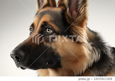 Close up of German Shepherd dog in white background. Generative AI AIG16. 103561169