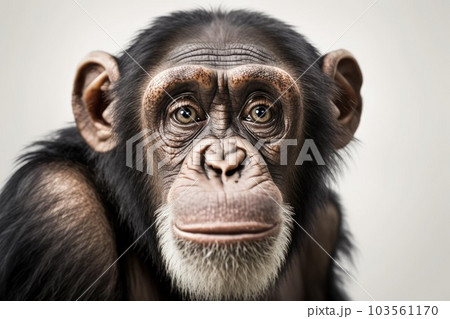 Close up of Chimpanzee with white background very high quality. Generative AI AIG16 103561170