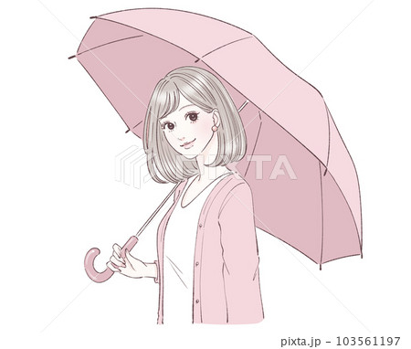 傘/傘をさす/雨/梅雨/台風/悪天候/女性のイラスト素材 傘/傘をさす/雨/梅雨/台風/悪天候/女性のイラスト素材 103561197