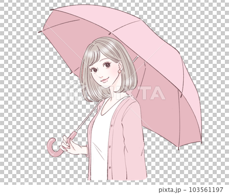 傘/傘をさす/雨/梅雨/台風/悪天候/女性のイラスト素材 傘/傘をさす/雨/梅雨/台風/悪天候/女性のイラスト素材 103561197