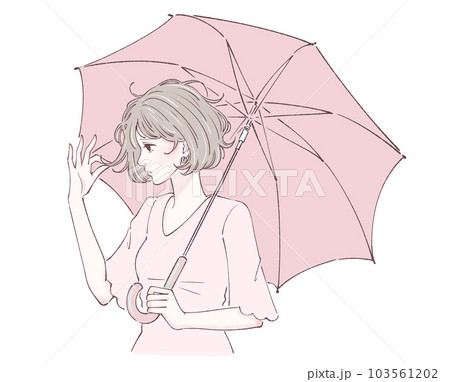 傘/傘をさす/雨/梅雨/台風/悪天候/女性のイラスト素材 103561202