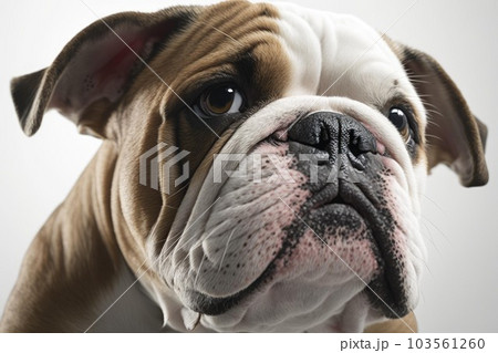 Close up of Bulldog dog with white background very high quality. Generative AI AIG16 103561260