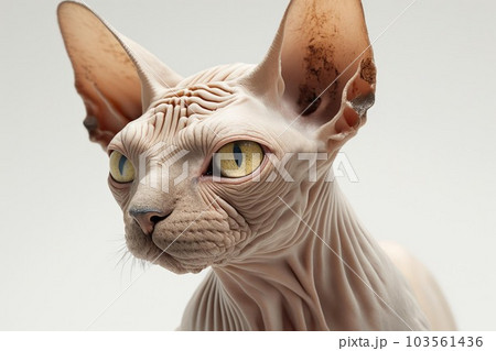 Close up of Sphinx cat white background. Generative AI AIG16. 103561436